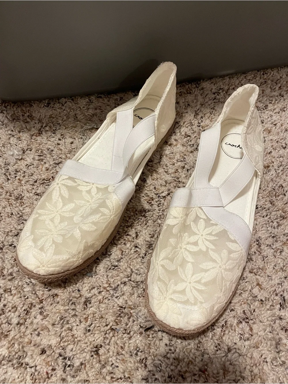 Crocs Cream Lace Espadrille Flats with Elastic Cross Straps